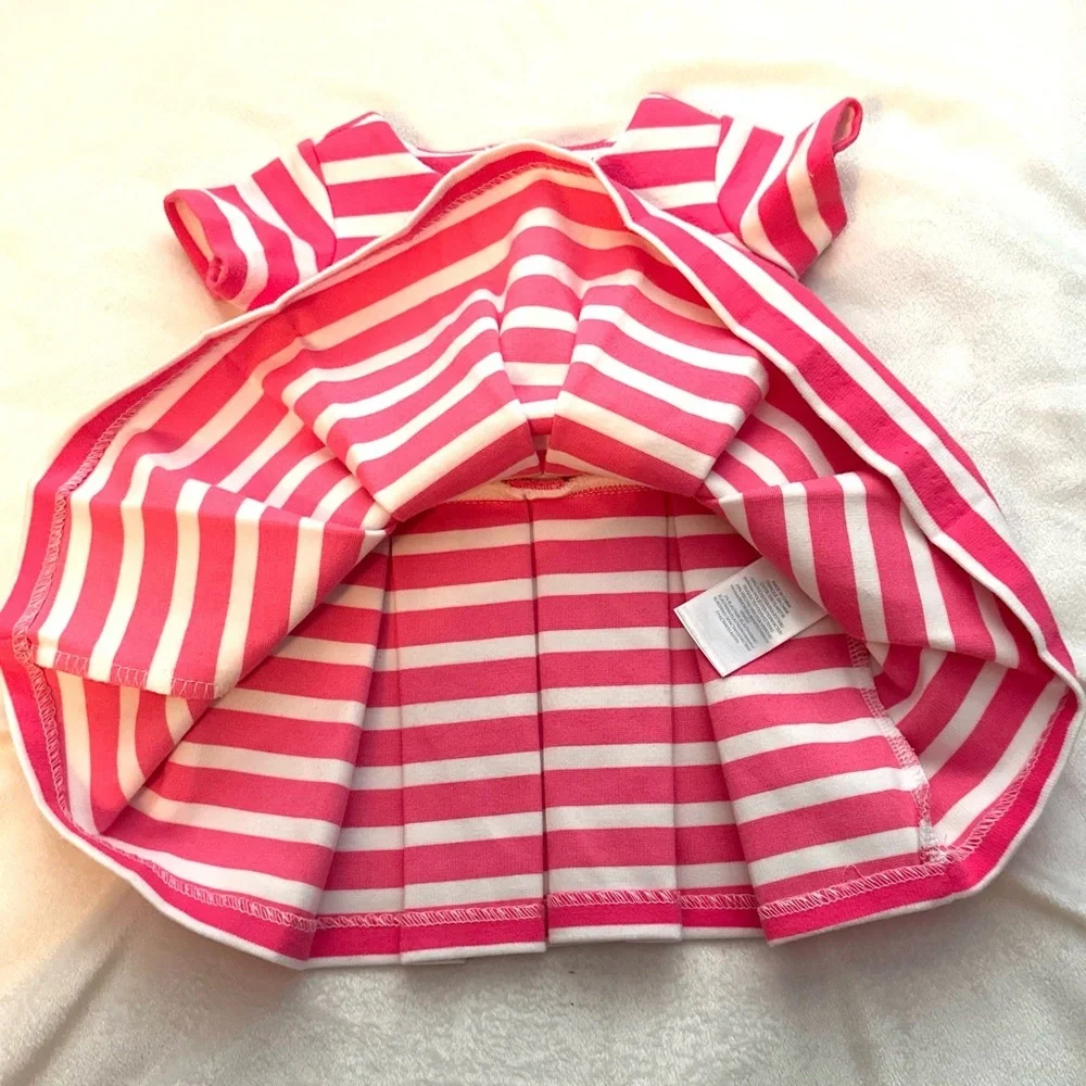 Ralph Lauren Pink & White Striped Pleated Dress Fit Flare Soft Baby Infant 3M